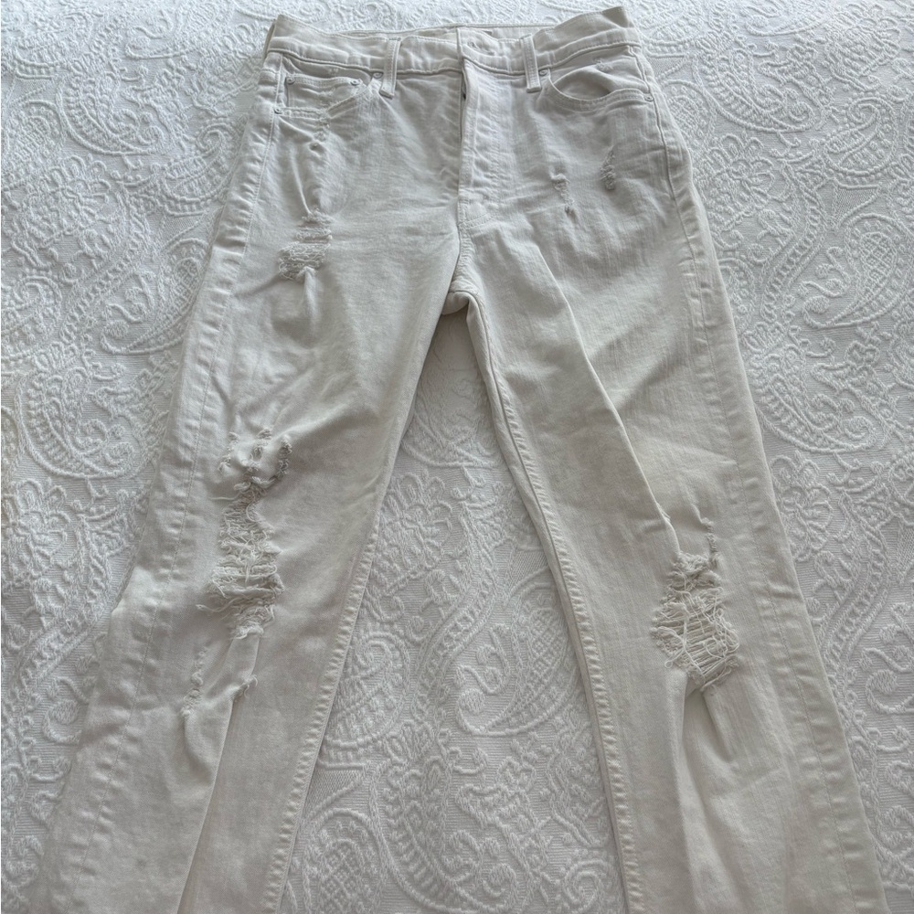 MOTHER White Skinny Distressed Jeans
